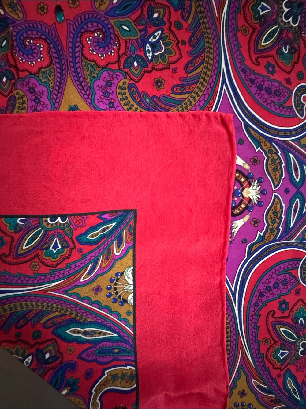 Dior Multicolor Paisley Silk Scarf with Red Border - Picture 7 of 7